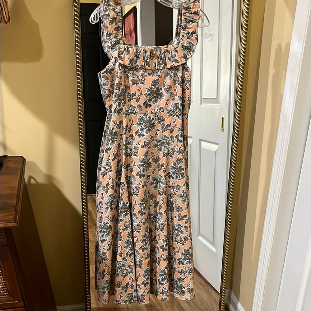 Floral Sleeveless Dress - Peach and Green